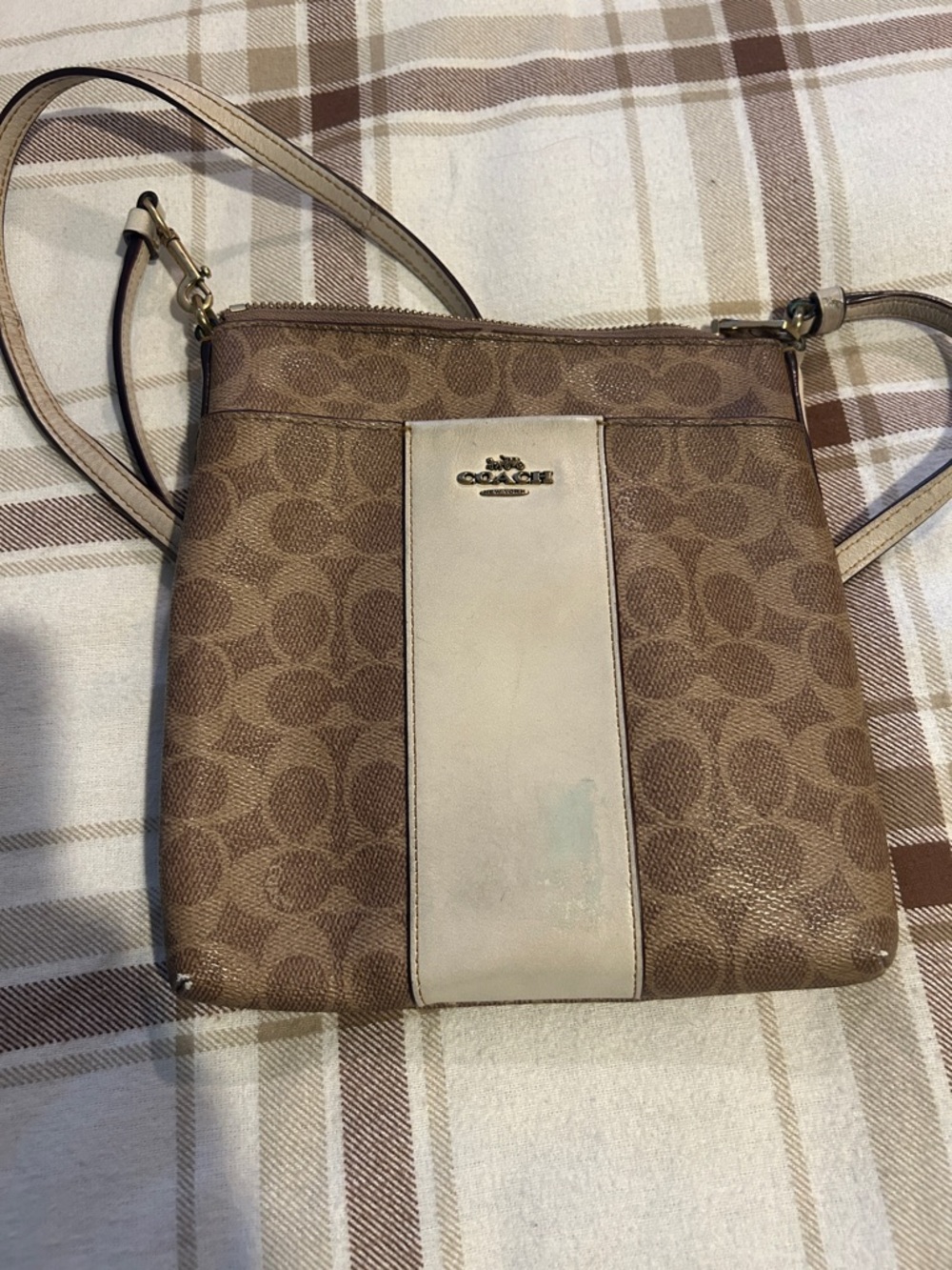 Coach Brown Signature Crossbody with Cream Center Panel